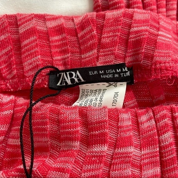 ZARA Pink Ribbed High Rise Flare Pull On Pants Size Medium - Picture 7 of 10